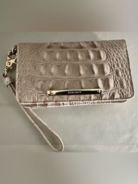 Brahmin Debra wristlet, Taupe Croc-Embossed Wristlet with Gold Plate